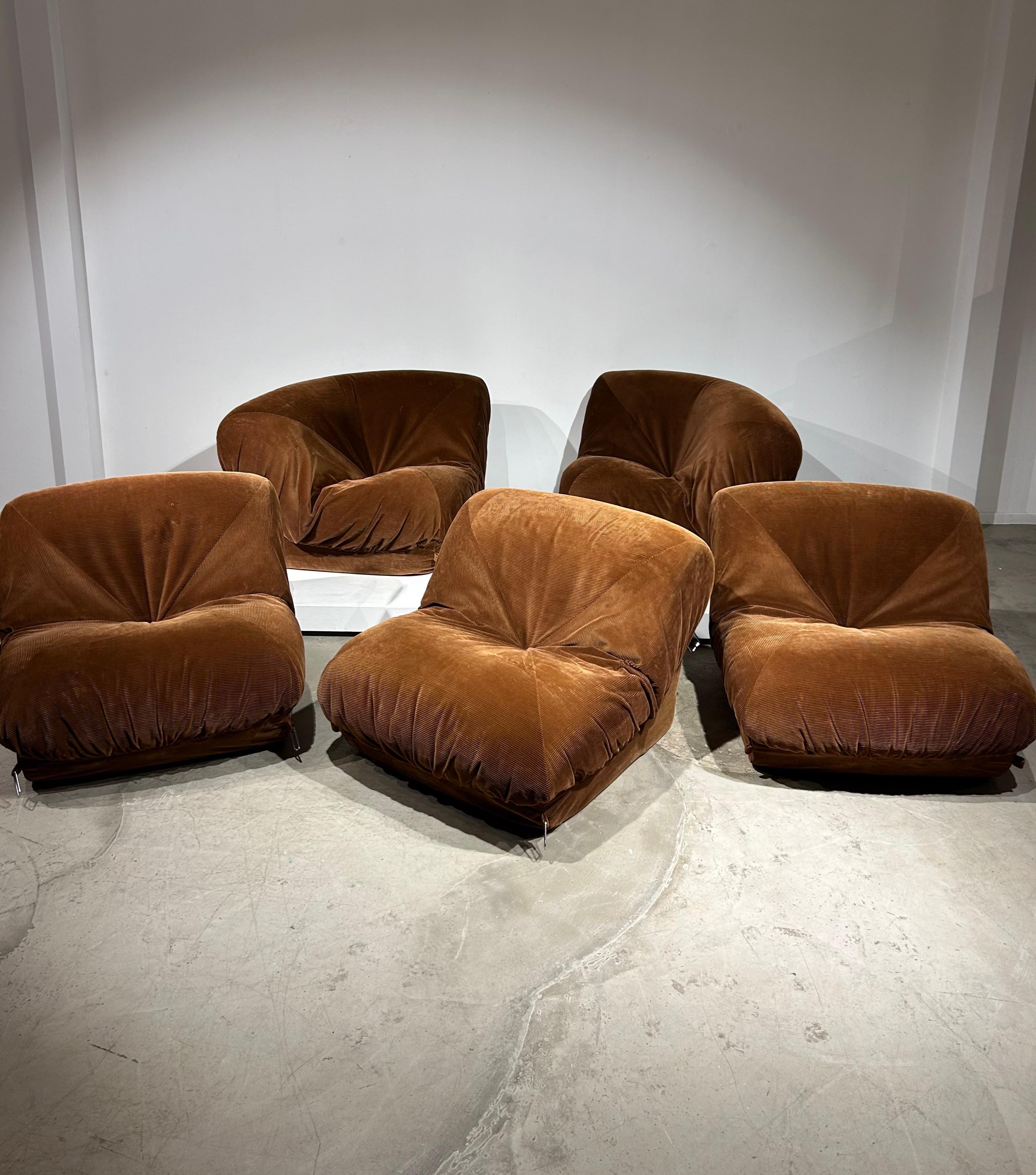 Mid-Century Modern Brown corduroy modular “Potatoe” Airborne sofa