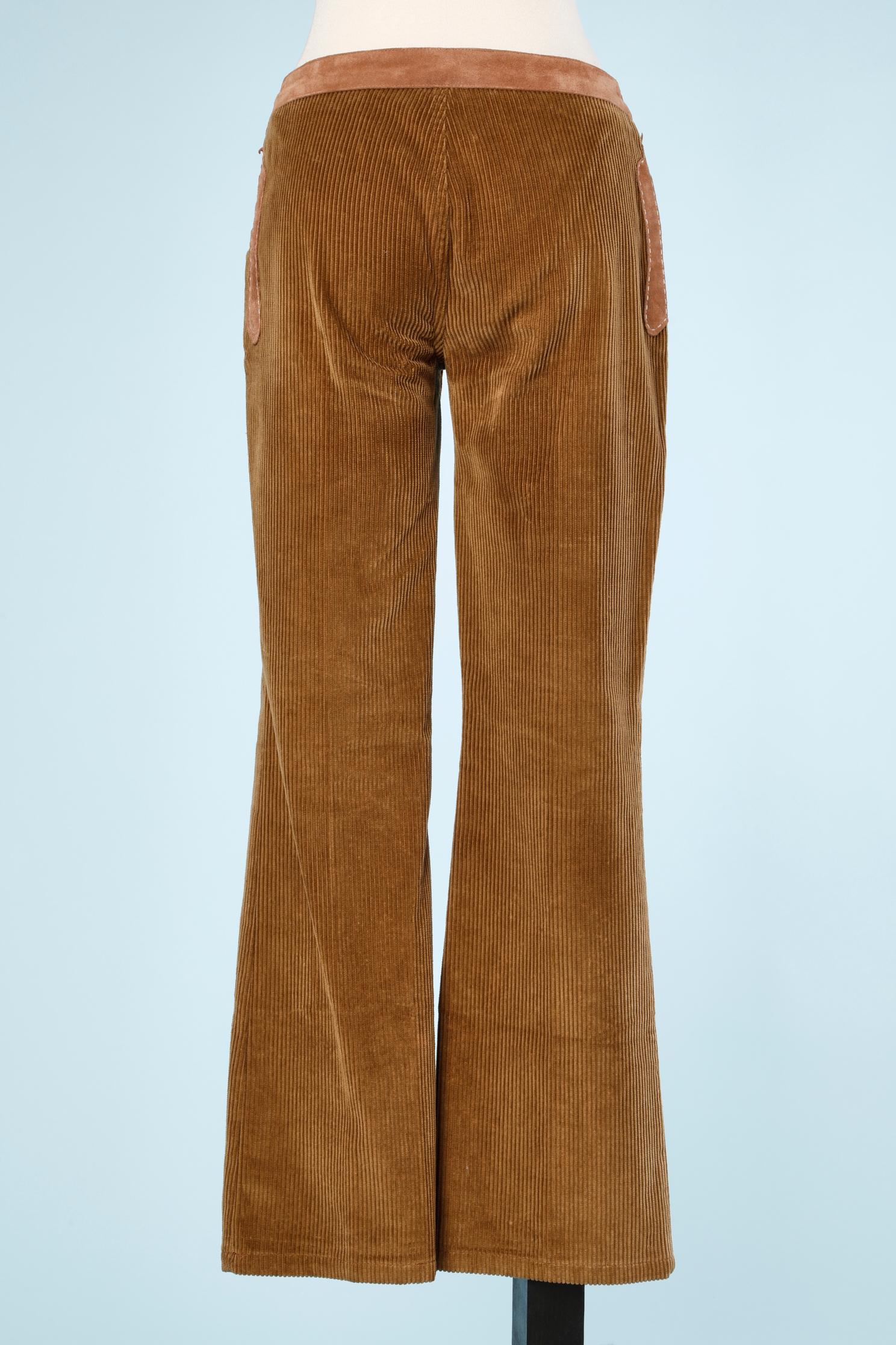 Brown corduroy trouser with suede leaves appliqué D&G by Dolce &Gabbana For Sale 1