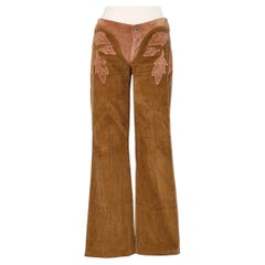 Brown corduroy trouser with suede leaves appliqué D&G by Dolce &Gabbana