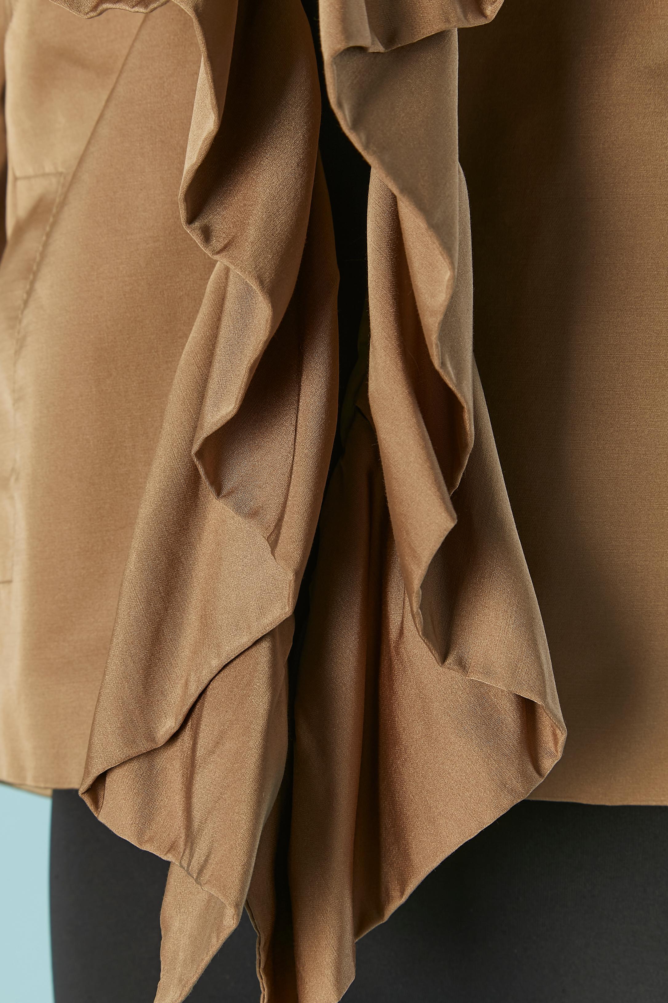 Brown cotton and silk edge to edge jacket with ruffles Giambattista VALLI In Excellent Condition For Sale In Saint-Ouen-Sur-Seine, FR