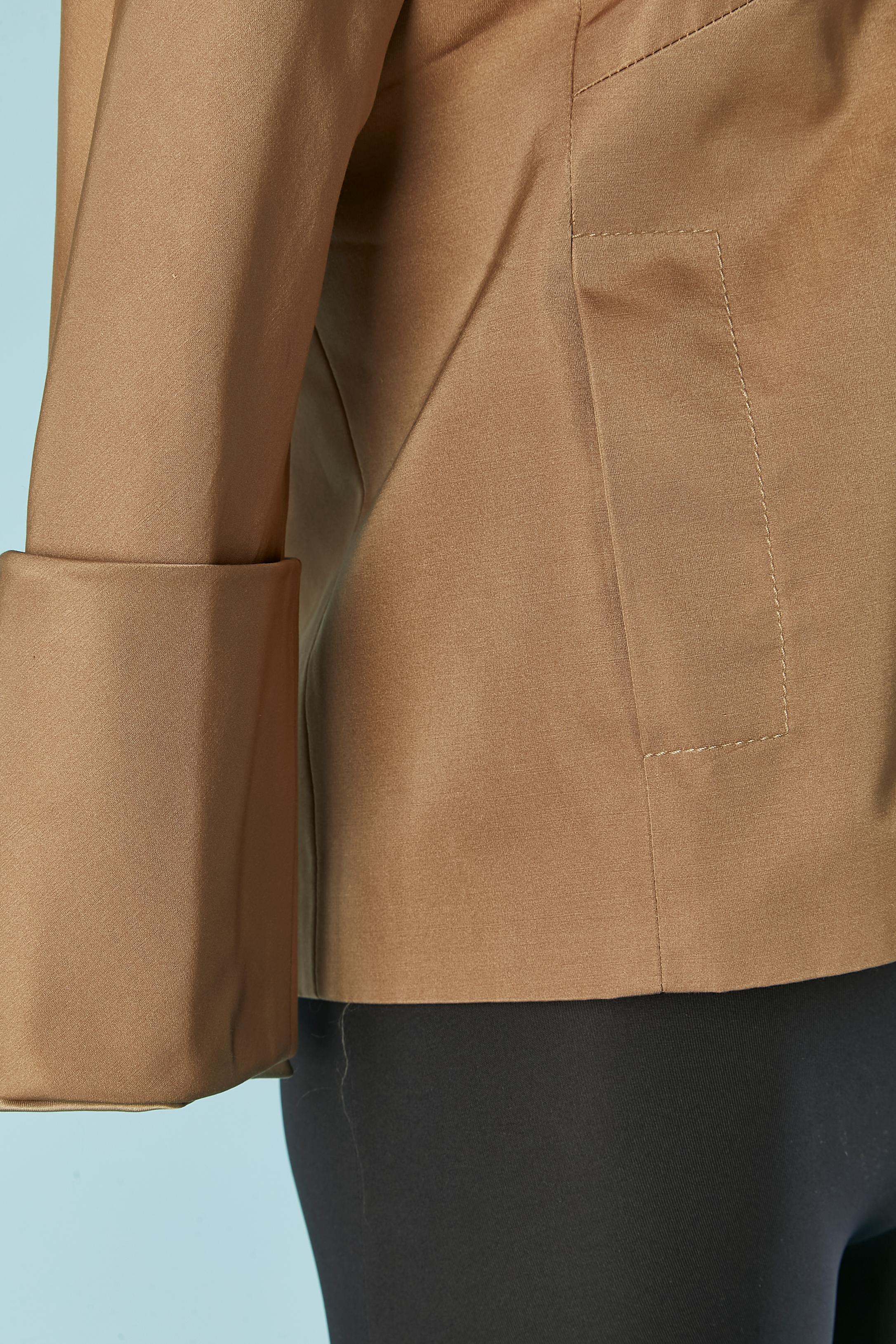 Women's Brown cotton and silk edge to edge jacket with ruffles Giambattista VALLI For Sale