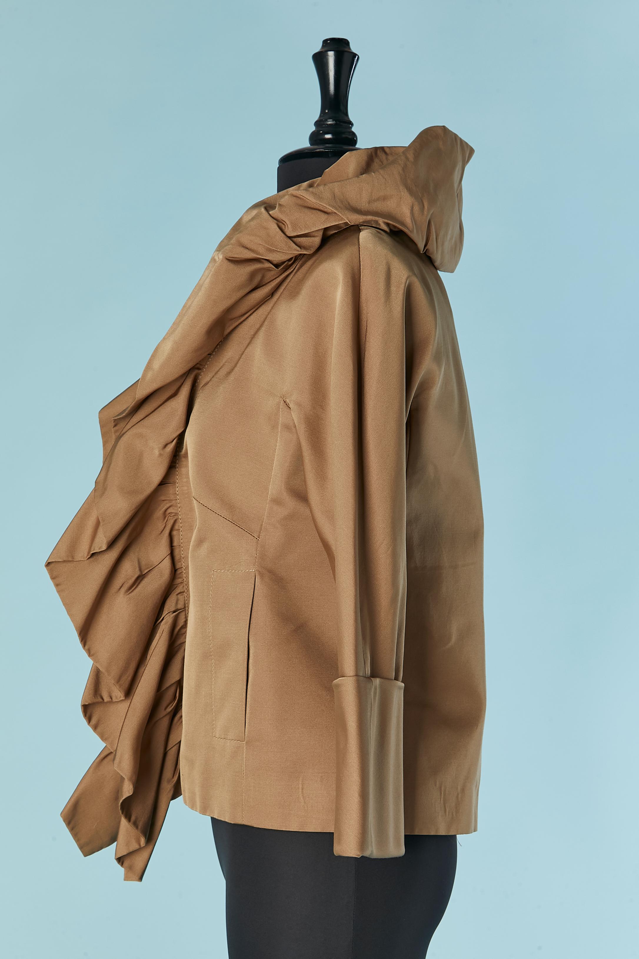 Brown cotton and silk edge to edge jacket with ruffles Giambattista VALLI For Sale 1