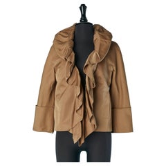 Brown cotton and silk edge to edge jacket with ruffles Giambattista VALLI