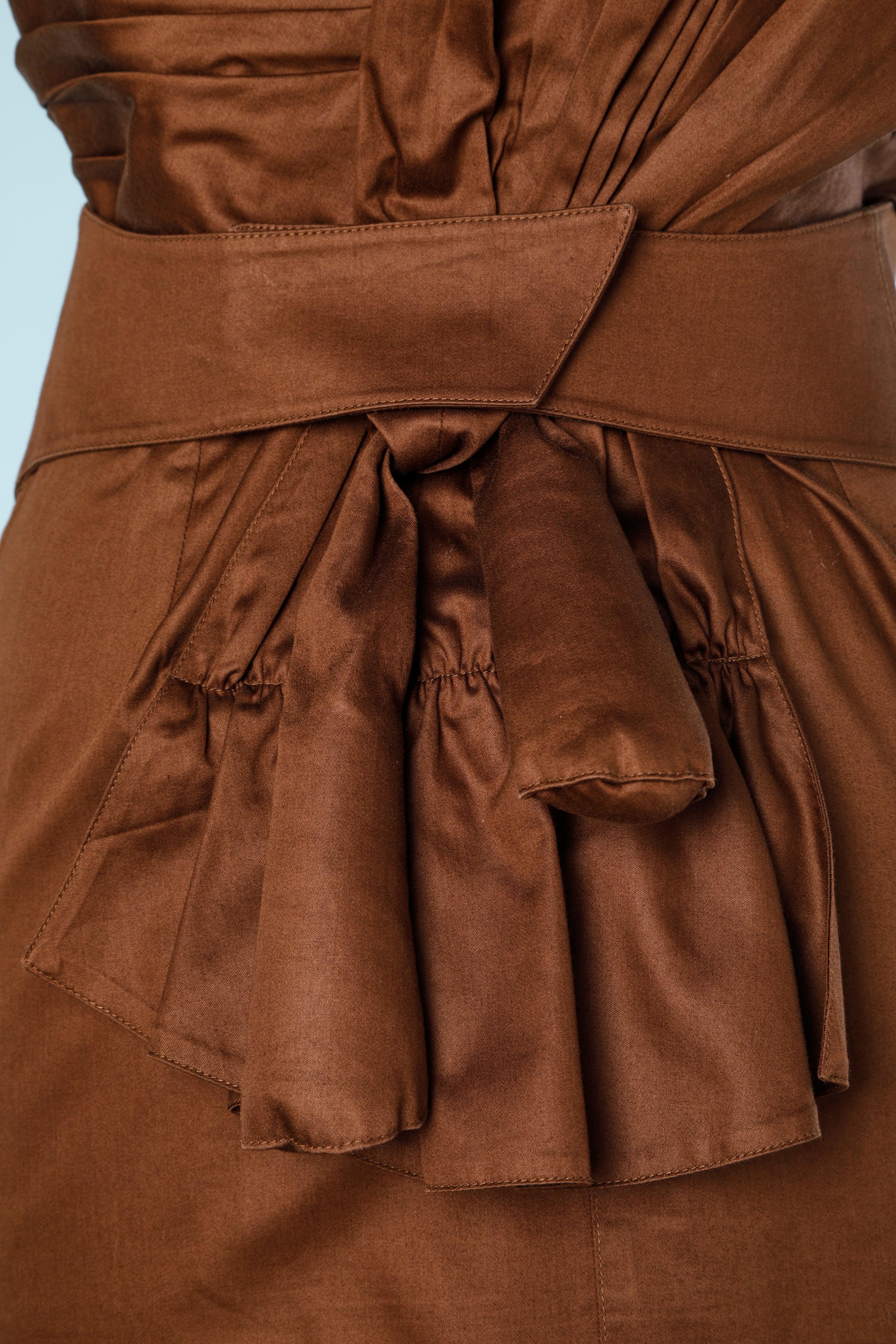 Brown cotton bustier dress with asymmetrical shape Thierry Mugler Paris  In Excellent Condition In Saint-Ouen-Sur-Seine, FR