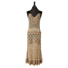 Brown cotton crochet dress with beaded work and velvet details PRADA