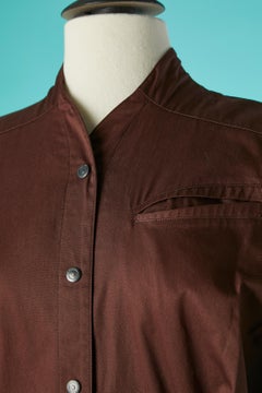 Brown cotton dress with snap closure middle front Thierry Mugler Circa 1990's