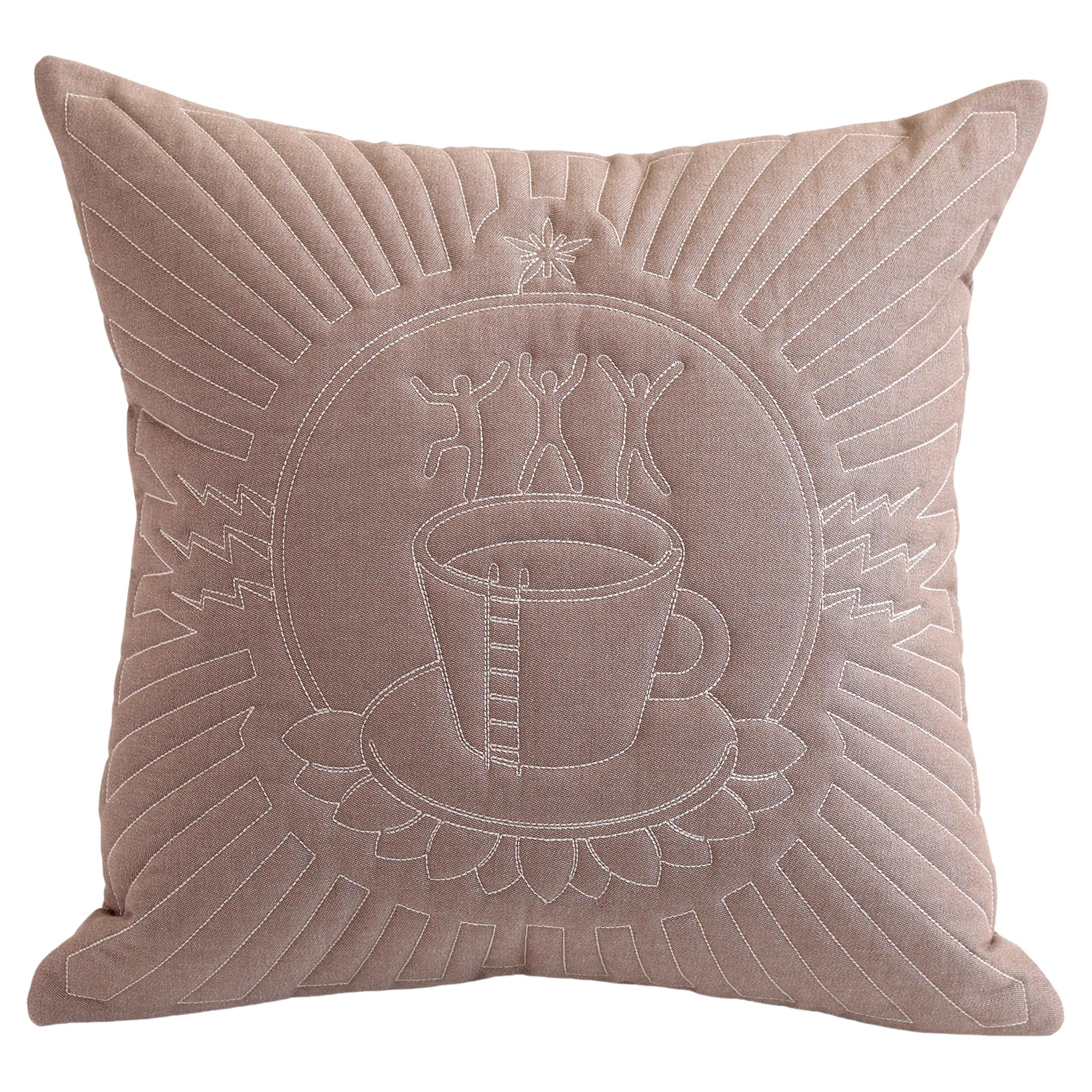 Brown Cotton Matelasse Coffee Pillow by Paulo Kobylka