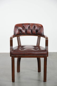 Brown cowhide leather Chesterfield desk/dining/side chair in English style