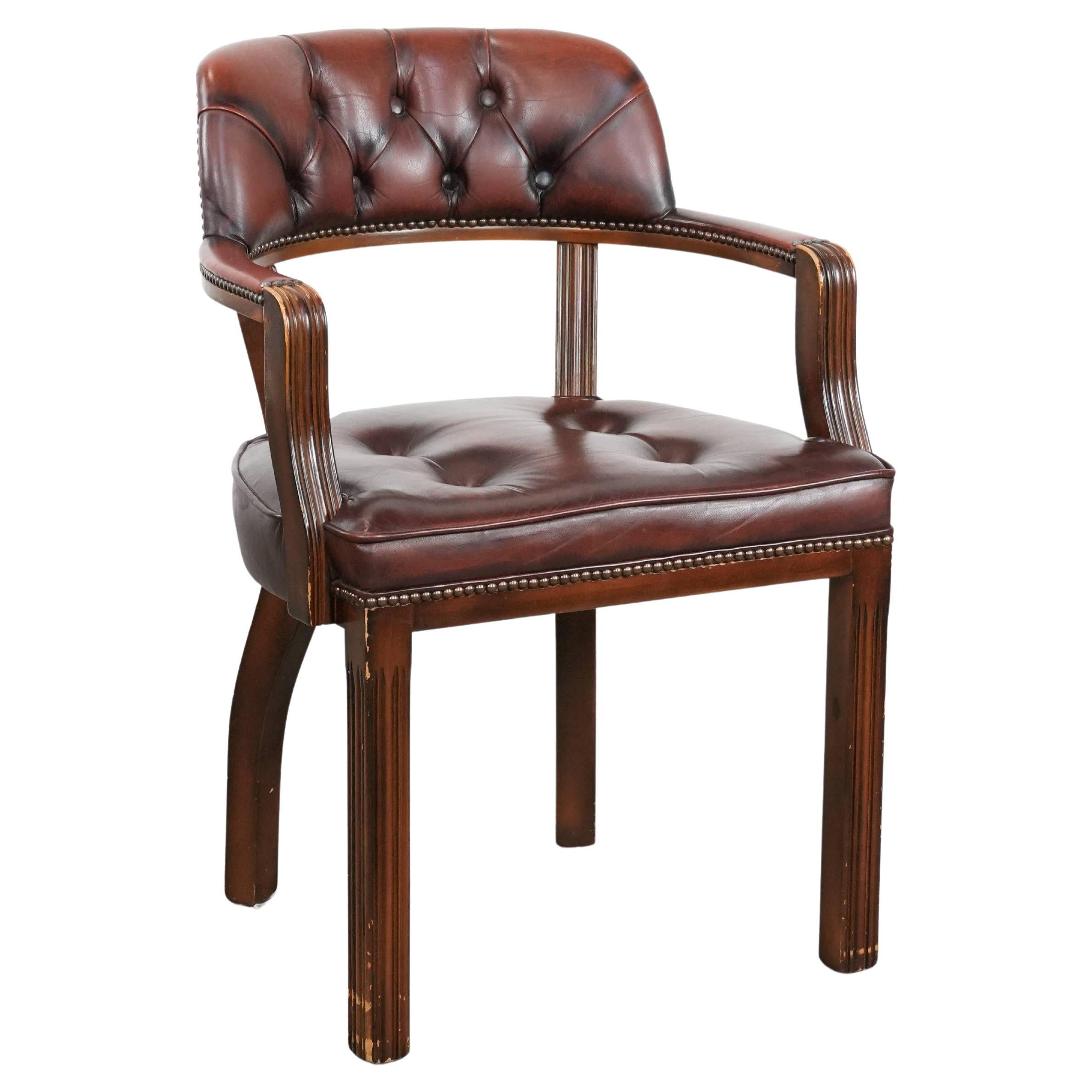 Brown cowhide leather Chesterfield desk/dining/side chair in English style For Sale