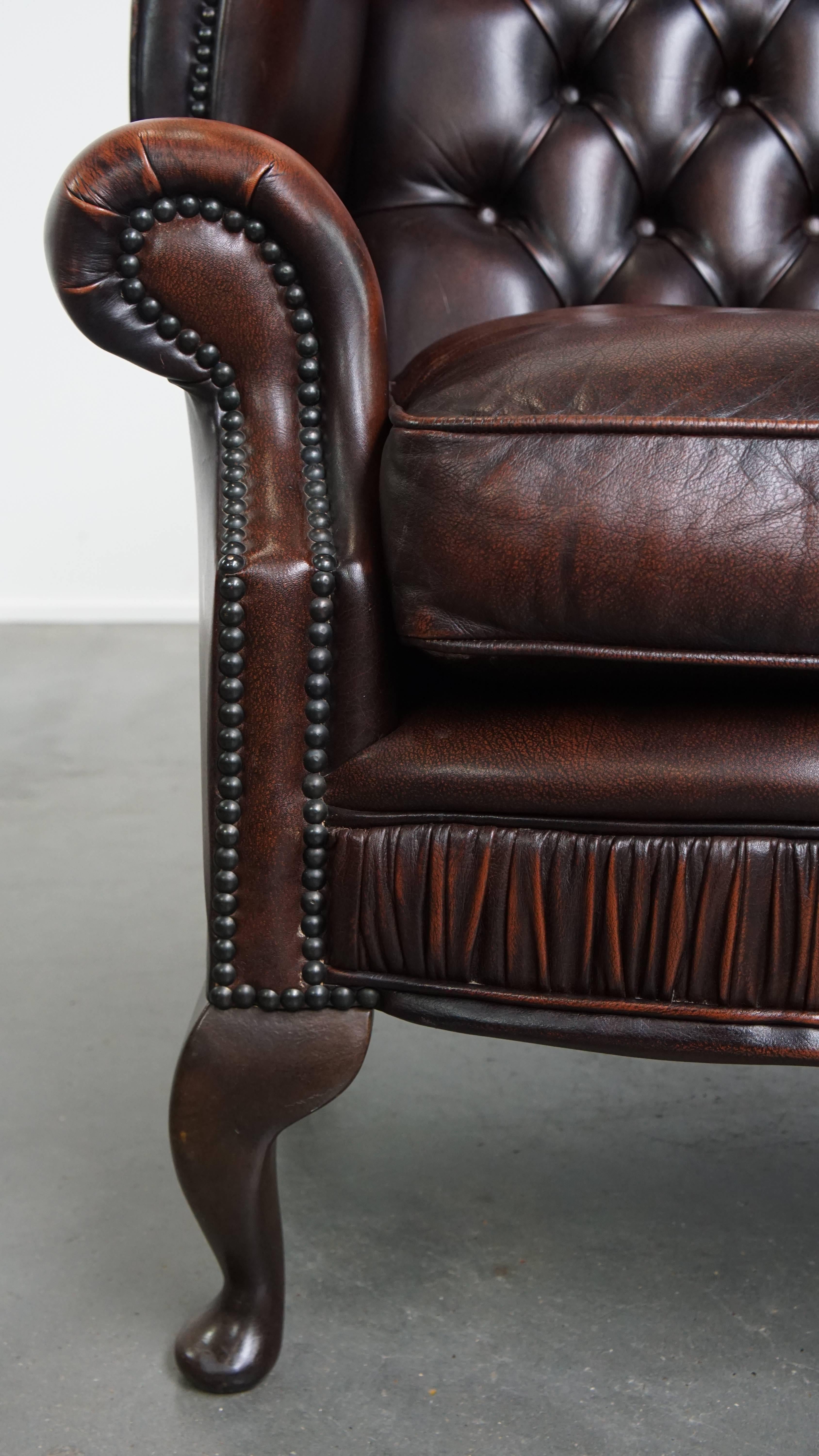 Sedia Chesterfield Wingback in pelle di vacchetta marrone in vendita 3
