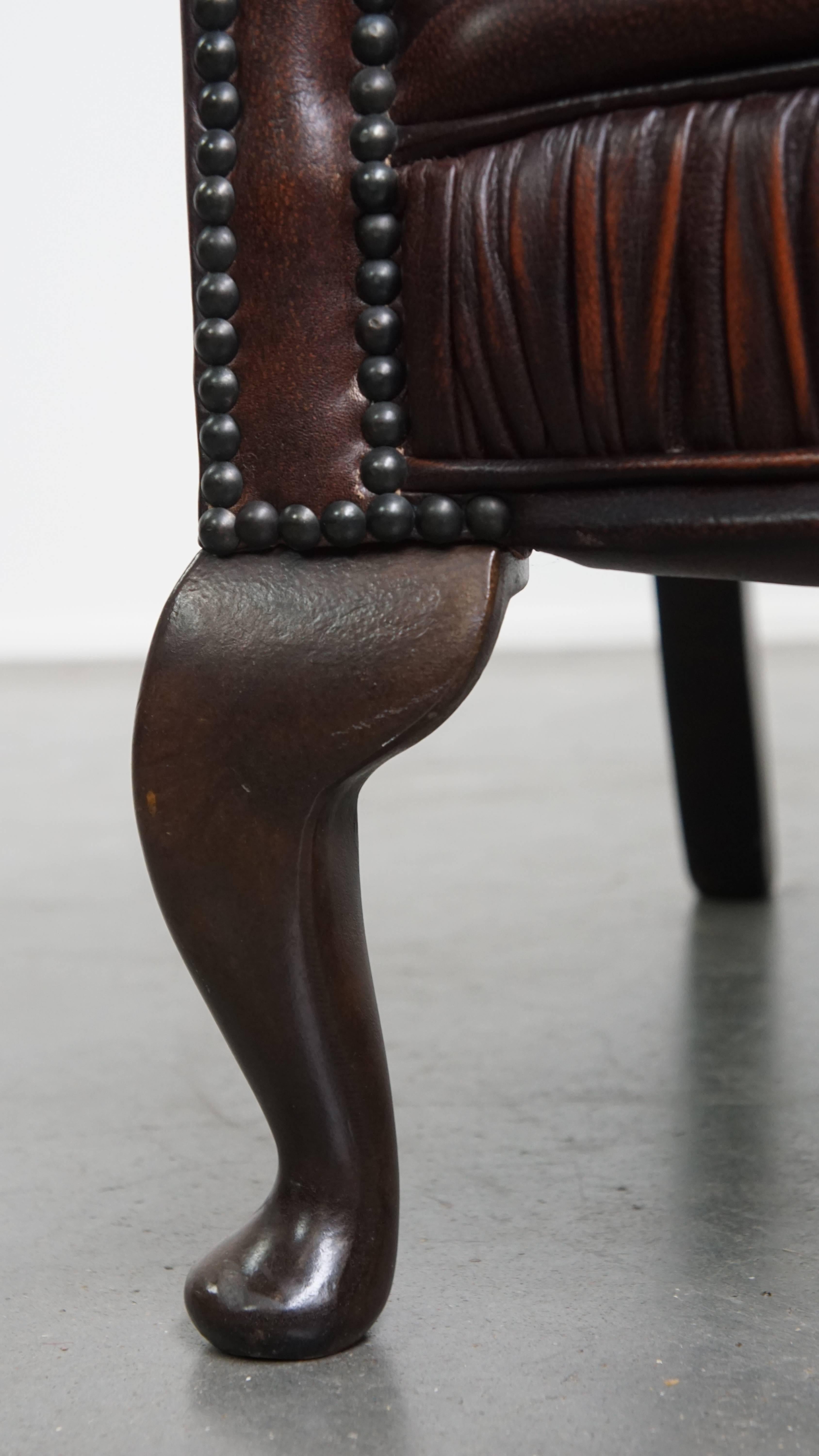 Sedia Chesterfield Wingback in pelle di vacchetta marrone in vendita 5