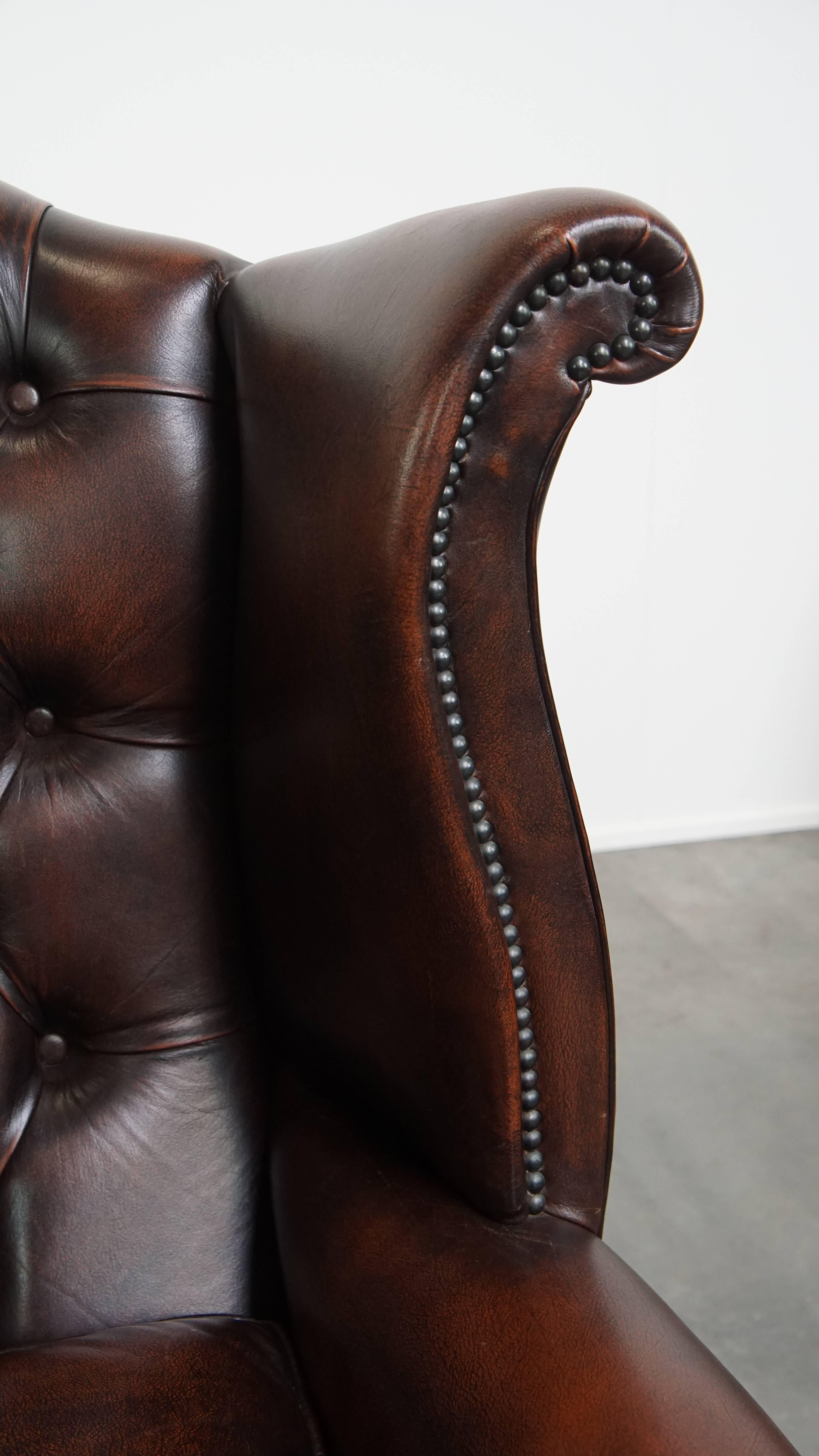 Sedia Chesterfield Wingback in pelle di vacchetta marrone in vendita 6