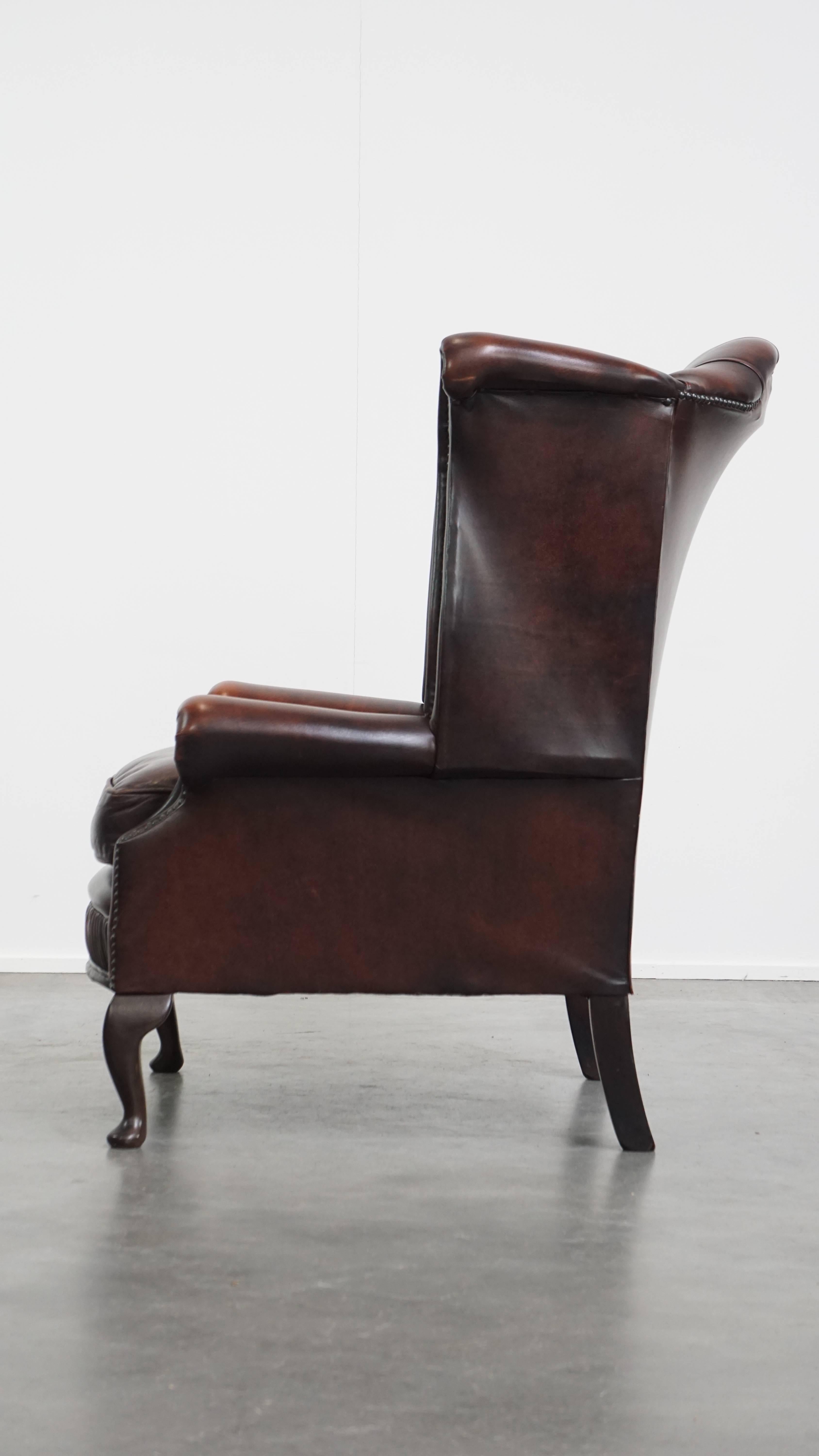 Sedia Chesterfield Wingback in pelle di vacchetta marrone In condizioni buone in vendita a Harderwijk, NL