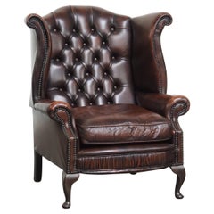 Sedia Chesterfield Wingback in pelle di vacchetta marrone