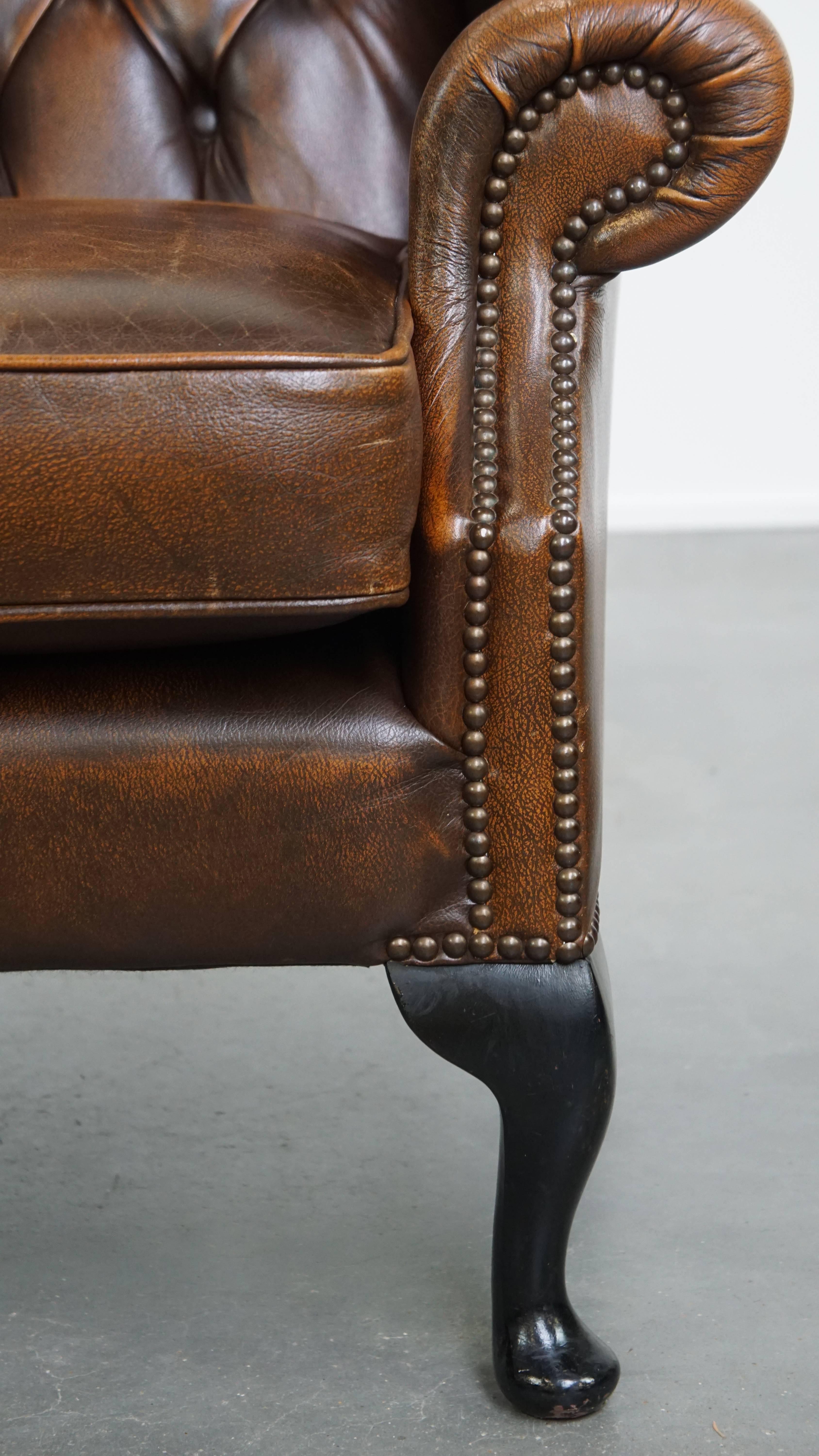 Chaise Chesterfield en cuir de vache marron de style anglais en vente 3