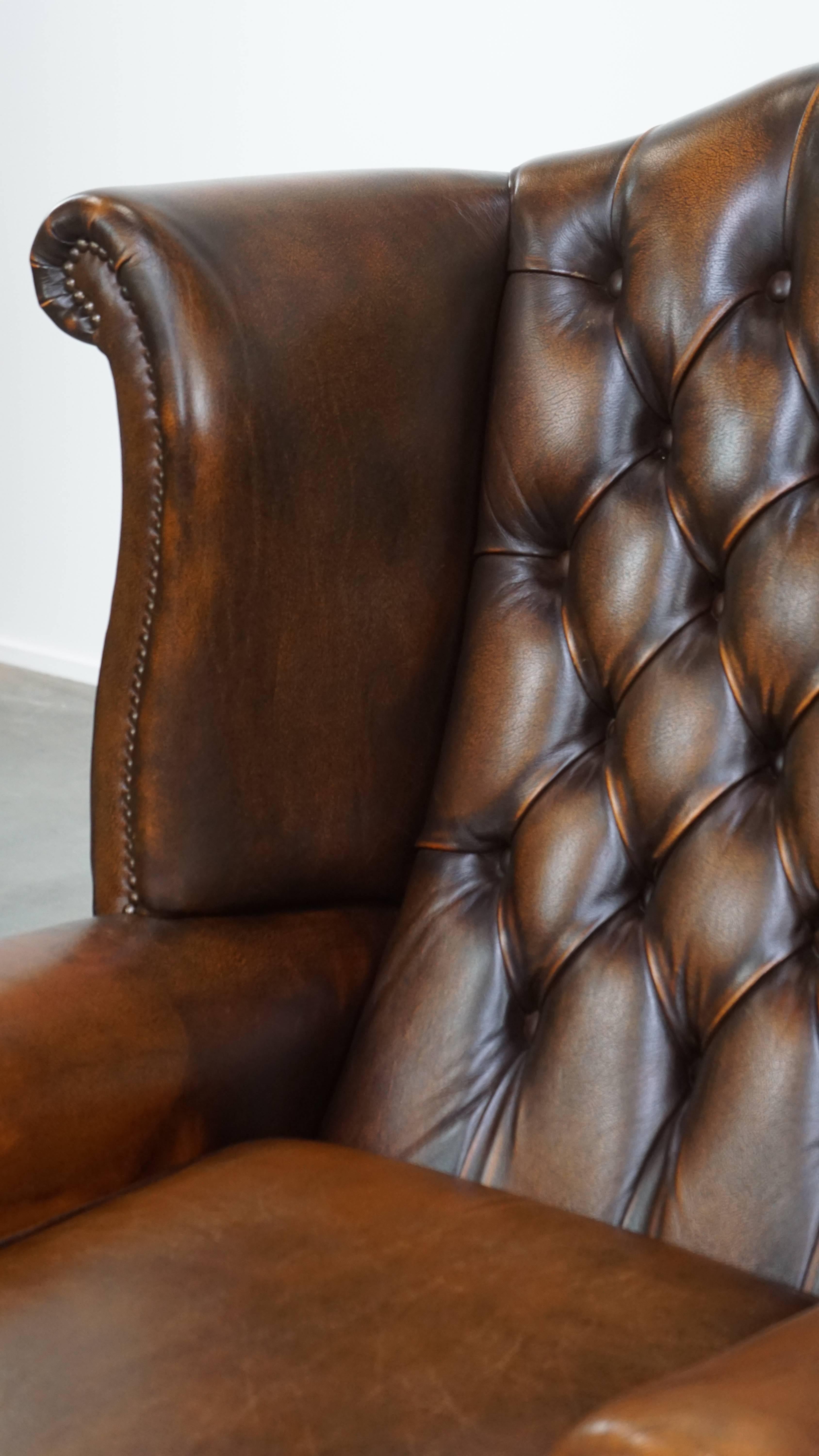 Chaise Chesterfield en cuir de vache marron de style anglais en vente 4