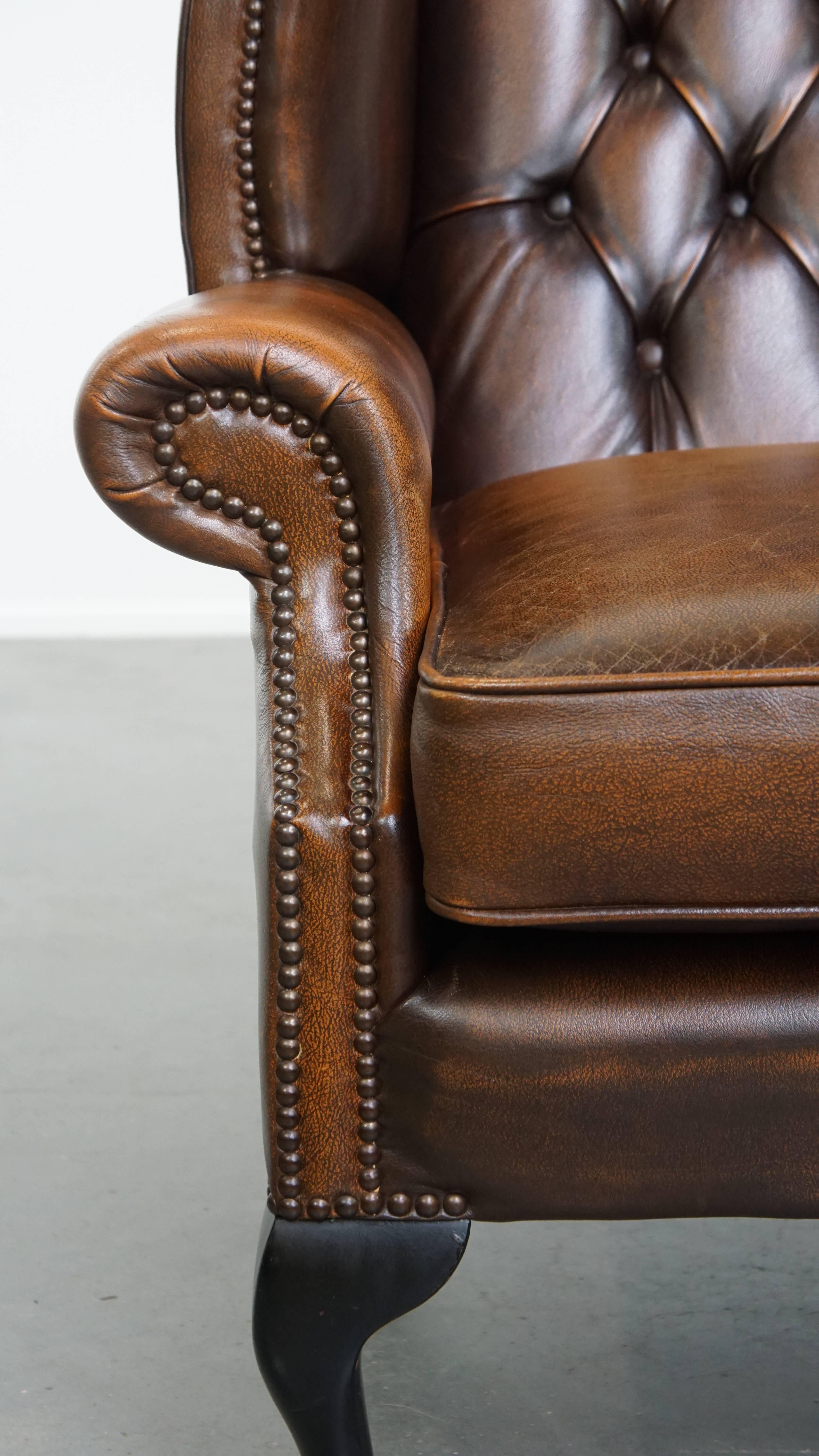 Chaise Chesterfield en cuir de vache marron de style anglais en vente 2