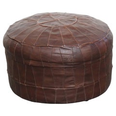 Brown Cowhide Leather Vintage Patchwork Design Pouf from the 1970s