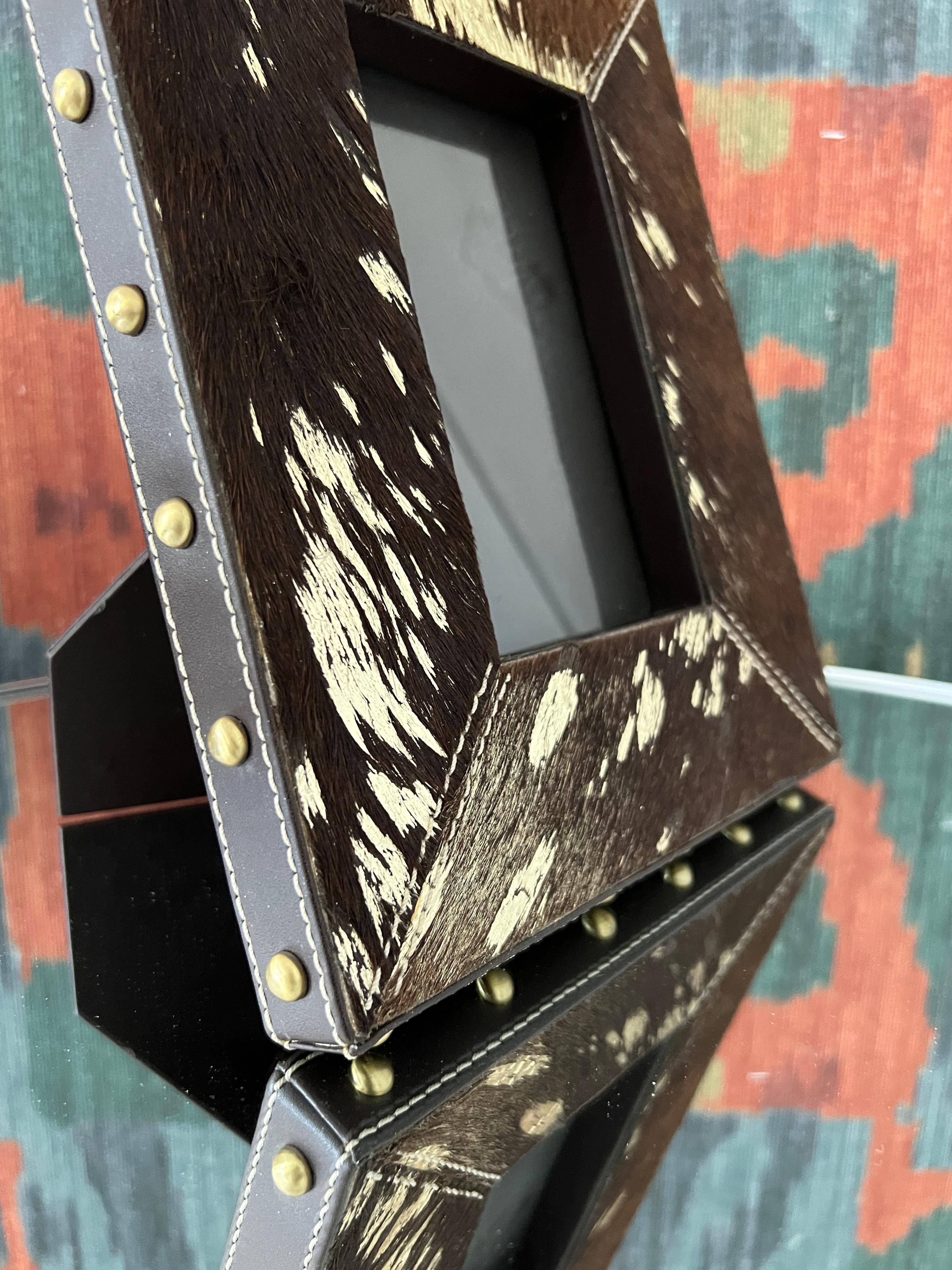 Brown Cowhide Picture Frame with Gold Leaf 2