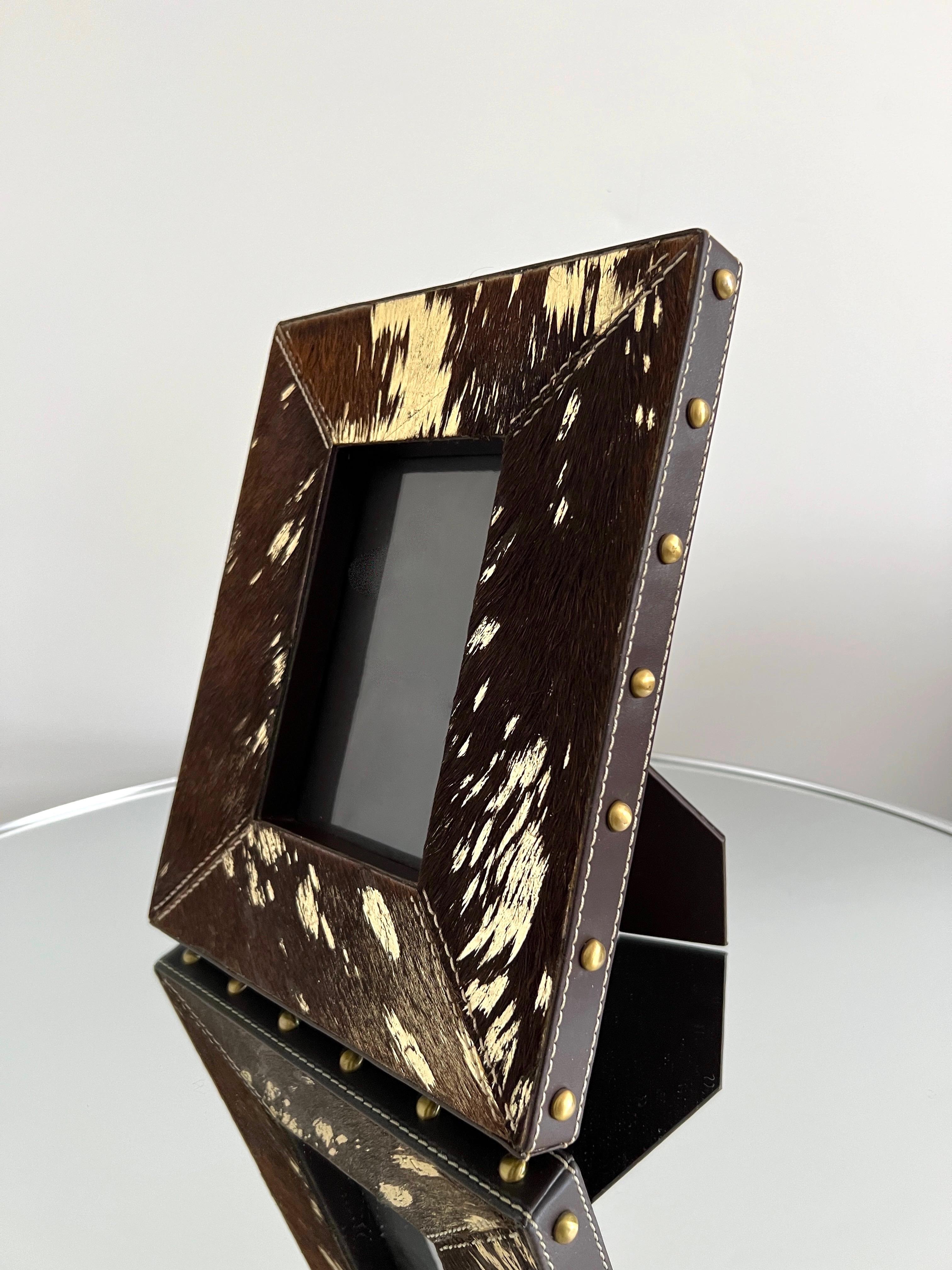 Rustic Brown Cowhide Picture Frame with Gold Leaf