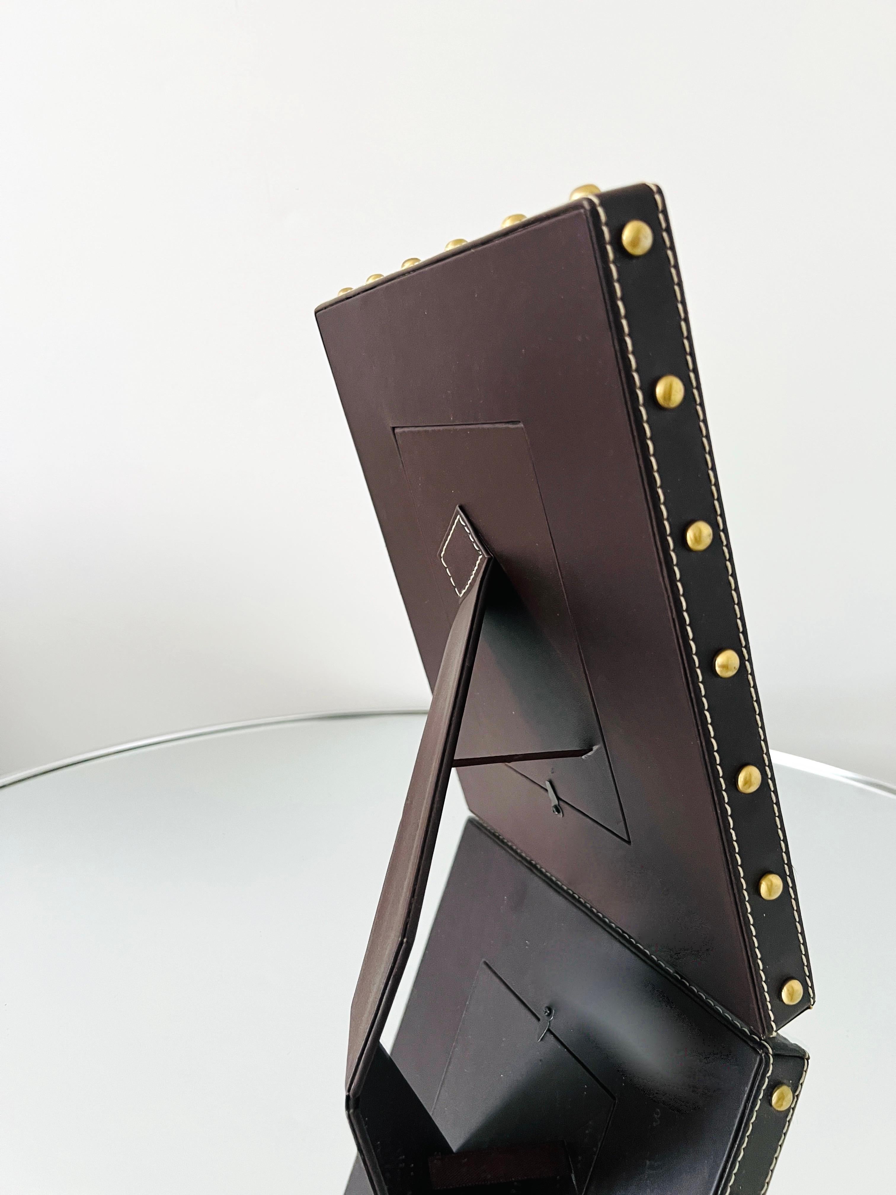 American Brown Cowhide Picture Frame with Gold Leaf