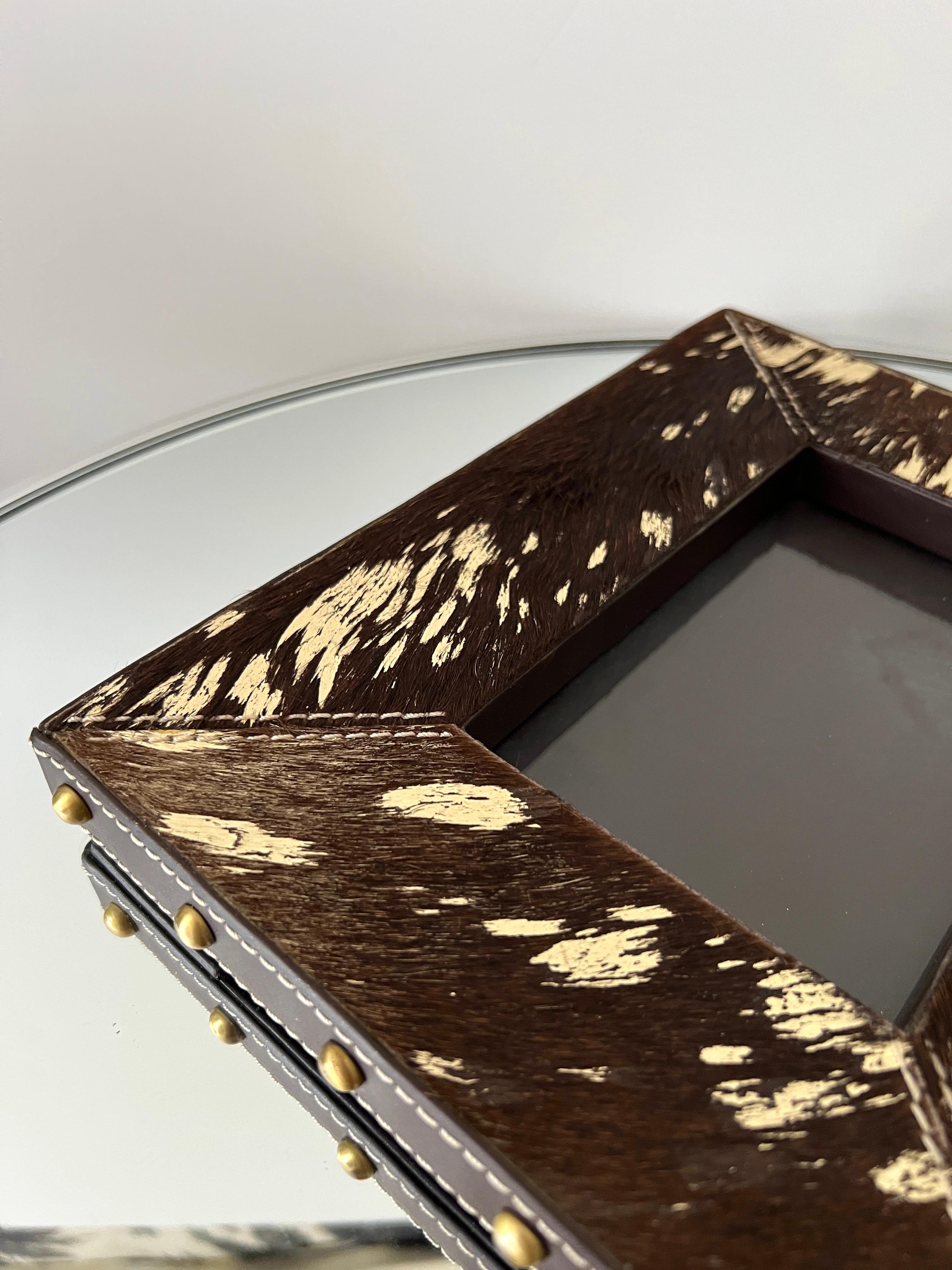 Brushed Brown Cowhide Picture Frame with Gold Leaf