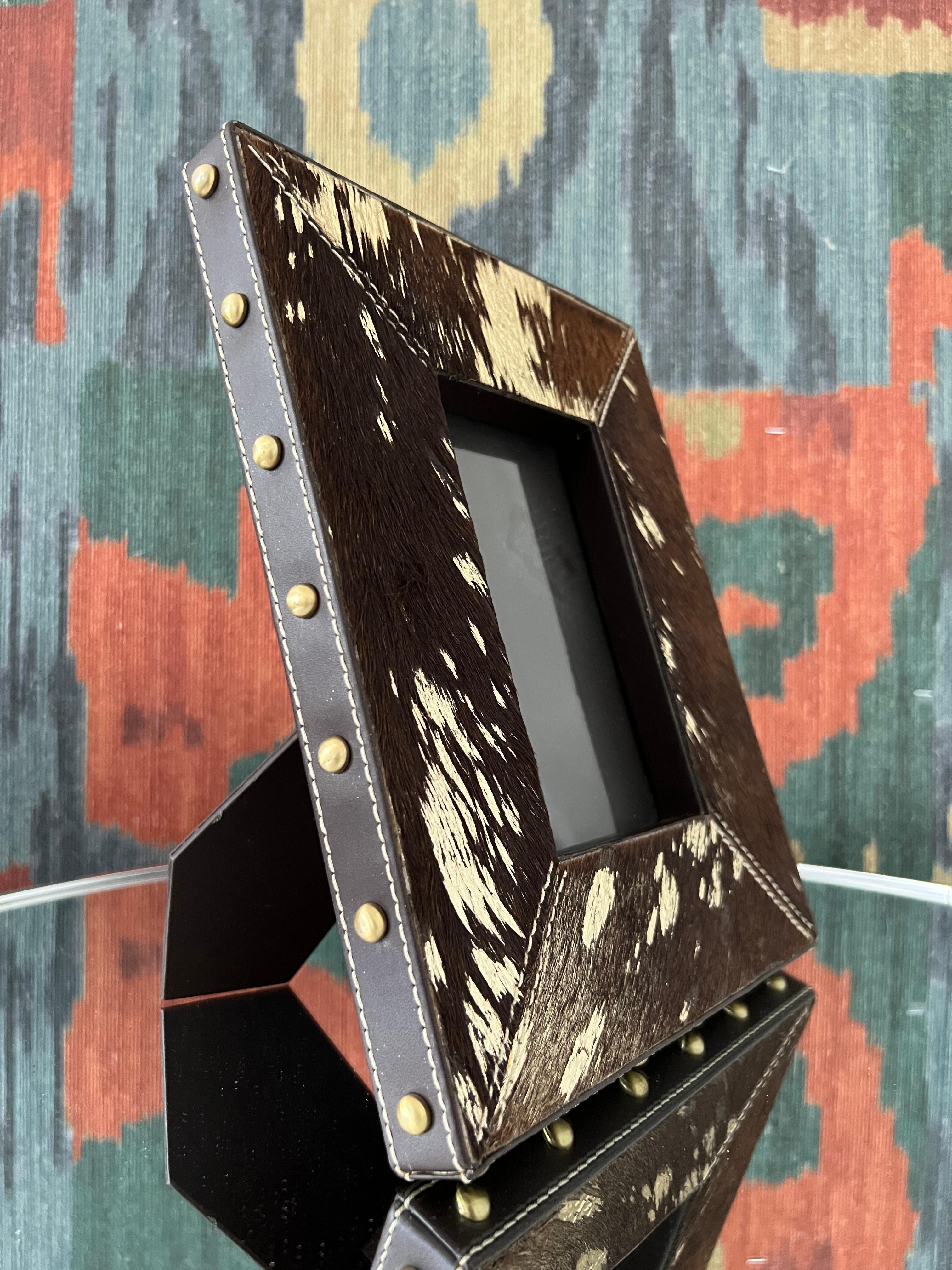 Brown Cowhide Picture Frame with Gold Leaf 1