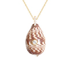 Brown Cowrie Shell Pendant with Diamond and White Sapphire