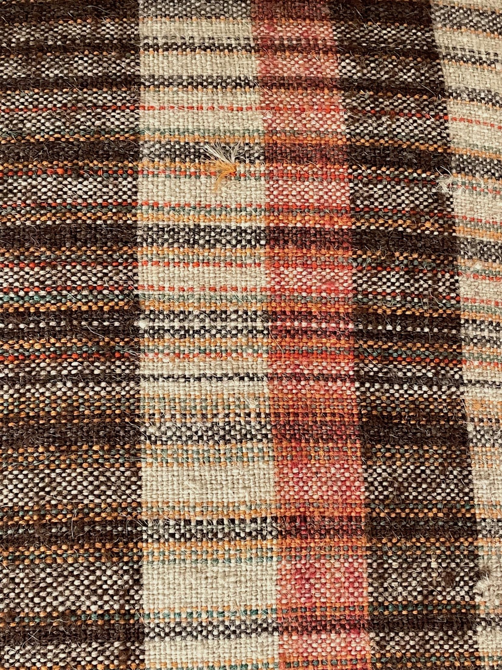 Midcentury Portuguese pillow made from handwoven fabric used originally as flour sacks.
New down and feather insert.
Brown, cream and rose stripes.