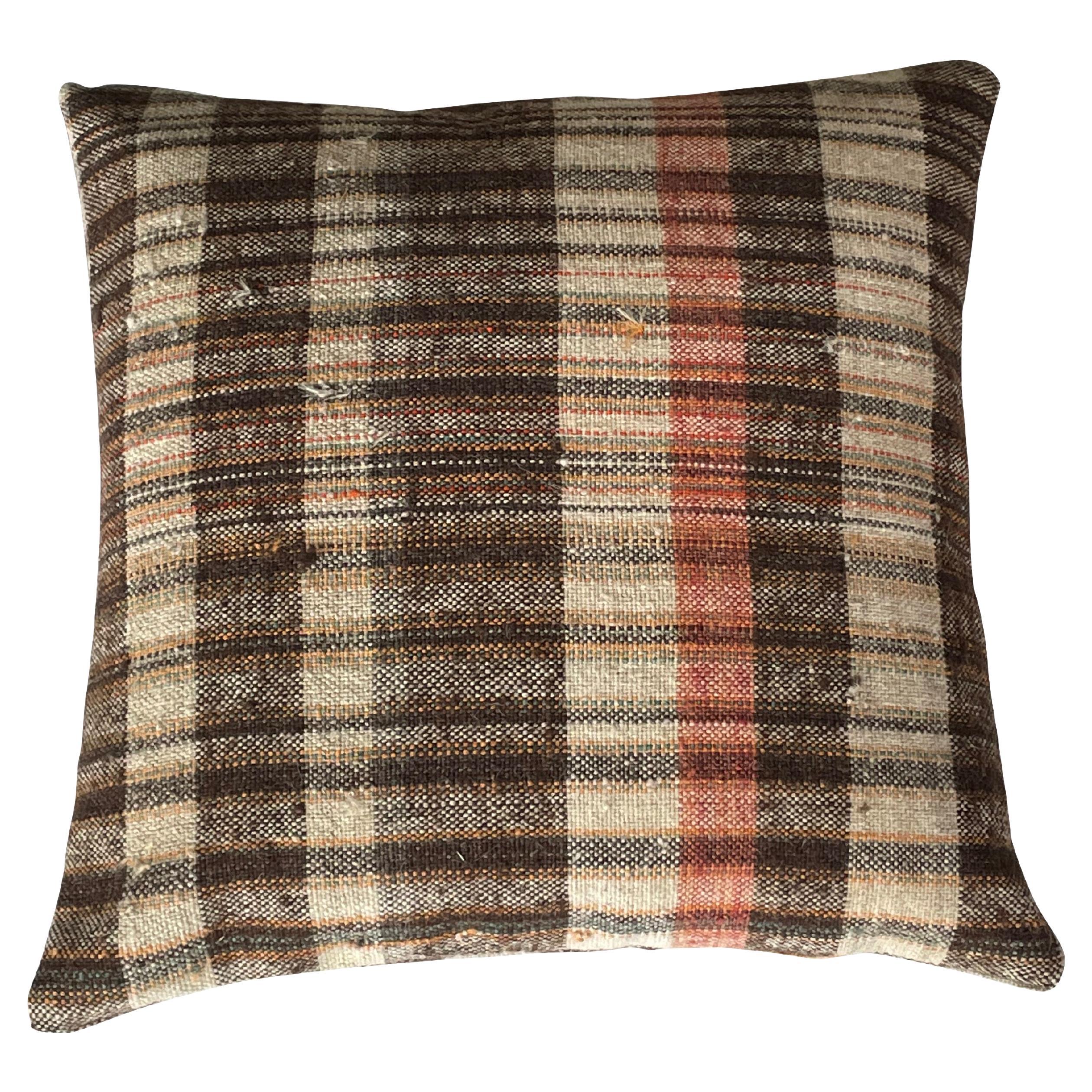 Brown, Cream and Rose Multi Stripe Hand Woven Pillow, Portugal, Contemporary For Sale