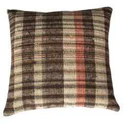 Brown, Cream and Rose Multi Stripe Hand Woven Pillow, Portugal, Contemporary
