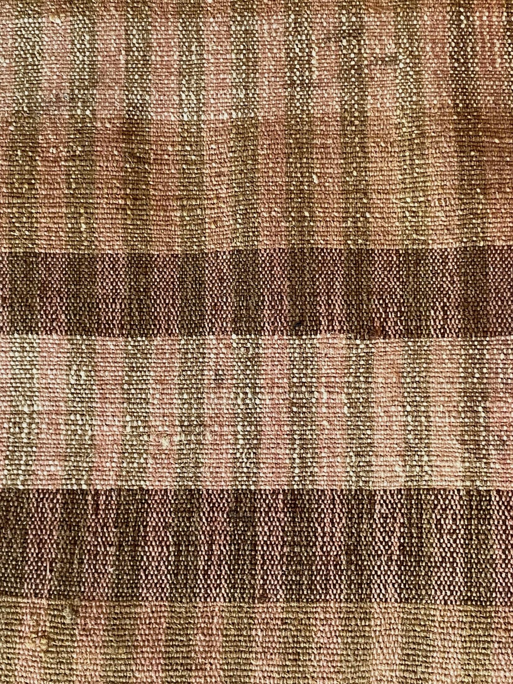 Midcentury Portuguese pillow made from handwoven fabric used originally as flour sacks.
New down and feather insert.
Brown, cream, pale mauve and olive stripes.