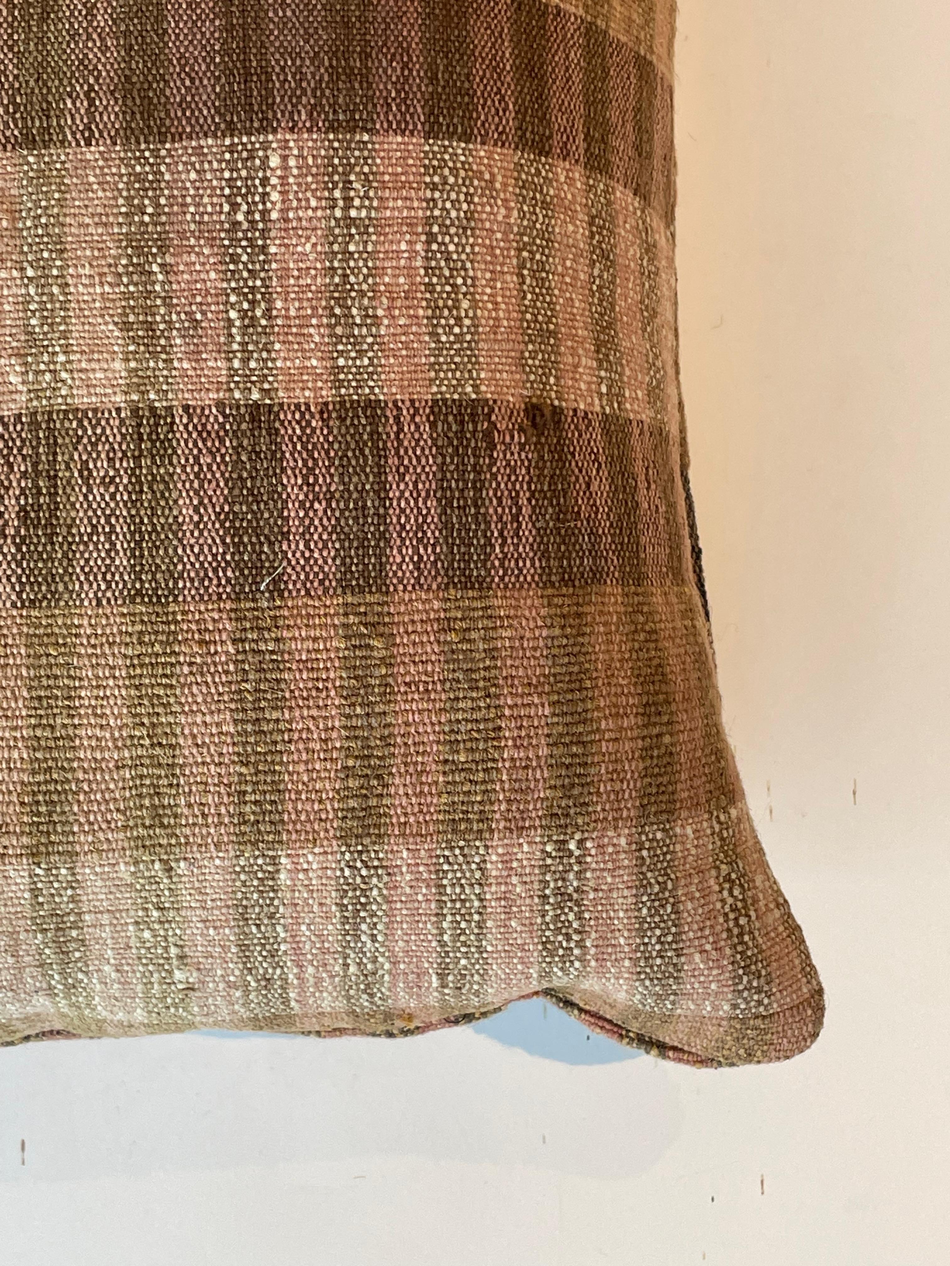 Brown, Cream, Mauve And Olive Stripes Hand Woven Pillow, Portugal, Contemporary In New Condition For Sale In New York, NY