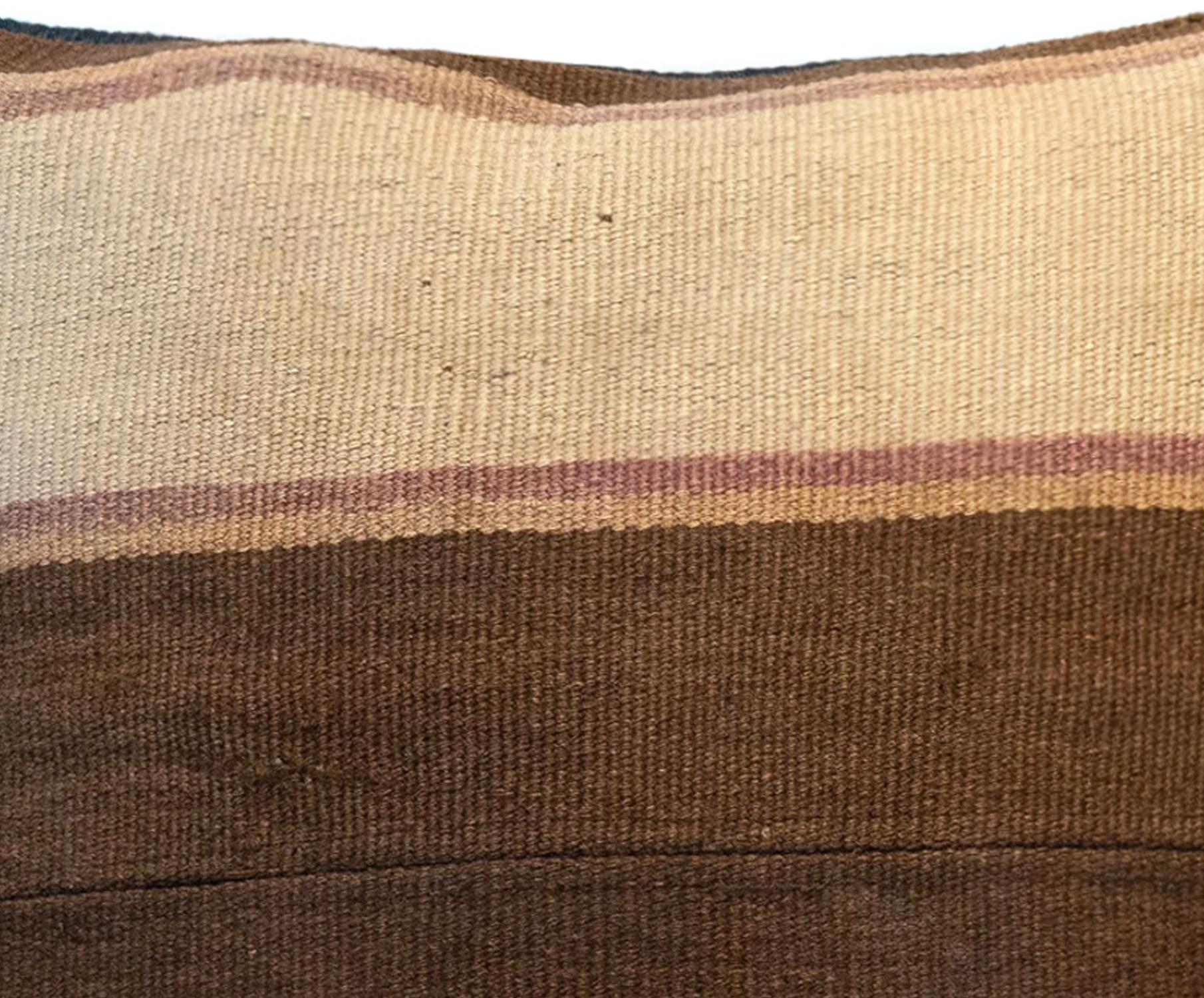 Mid-Century Modern Brown Cream Striped Kilim Cushion Cover Handmade Wool Scatter Cushion