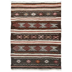 Brauner & cremefarbener türkischer Cicim-Kilim - • Bestickter Flachgewebeteppich (3′×4′) - • 1960s