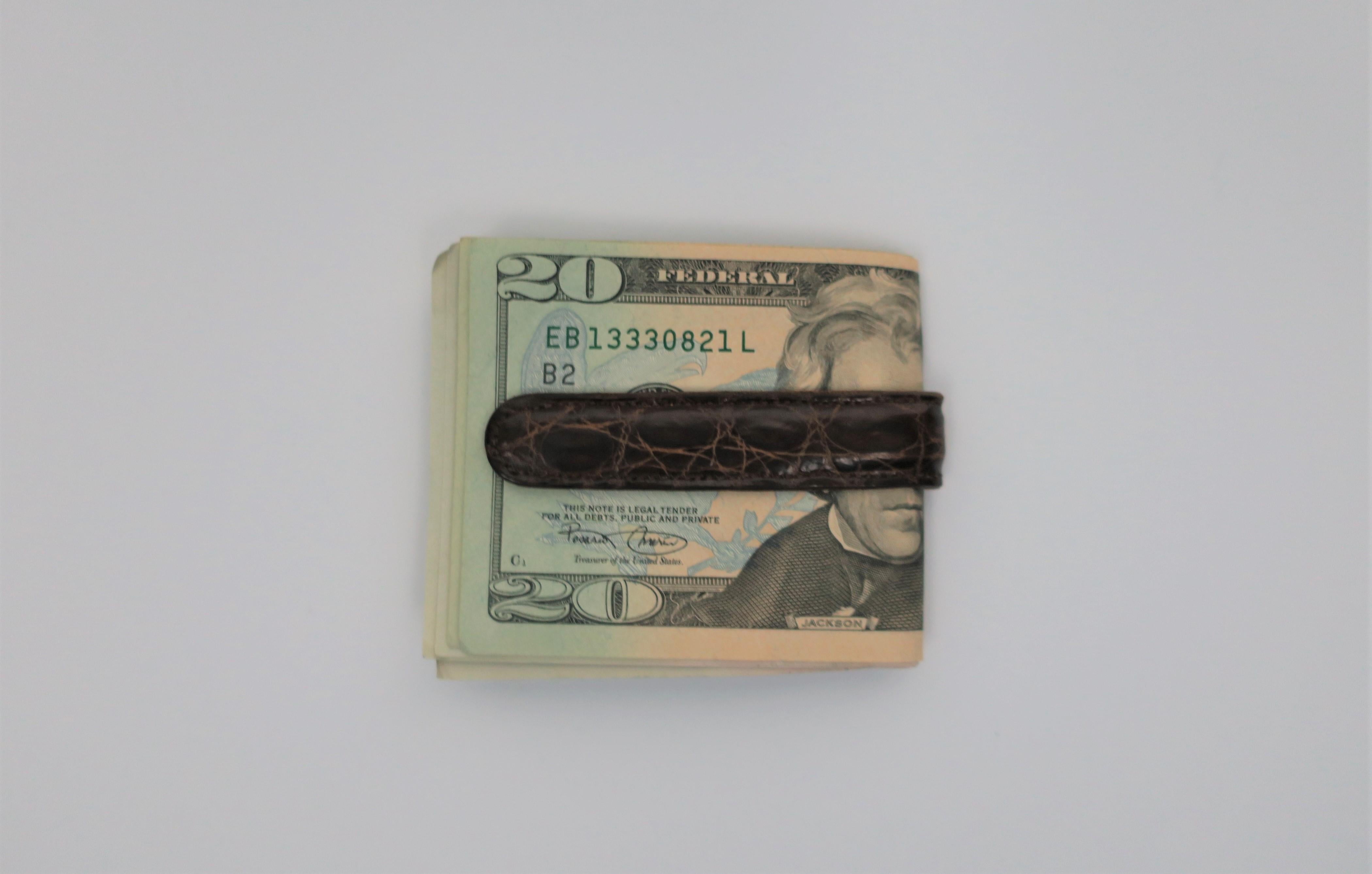 Money Clip in Brown Crocodile or Alligator 1