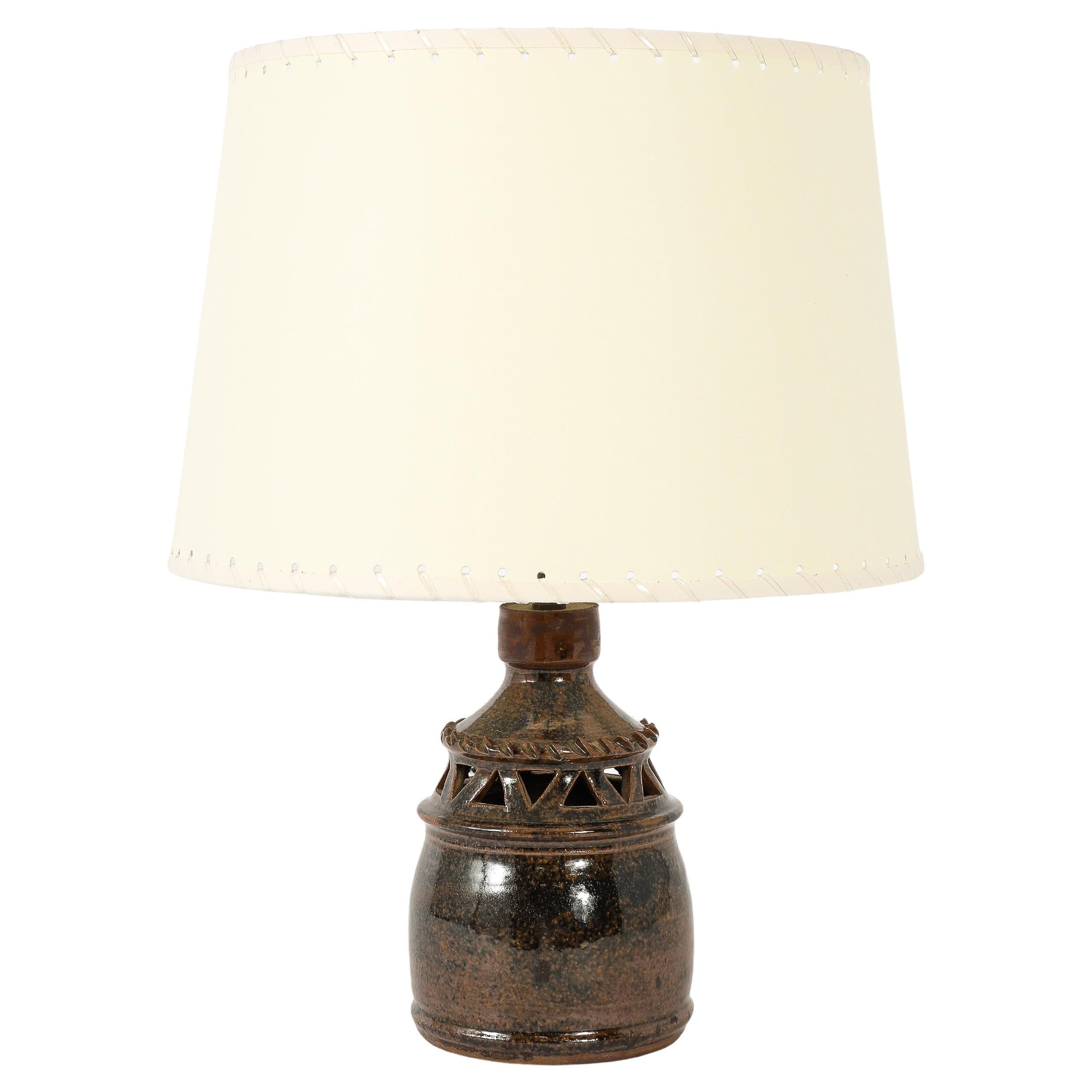 Brown Cut Out Ceramic Lamp, Denmark 1960's