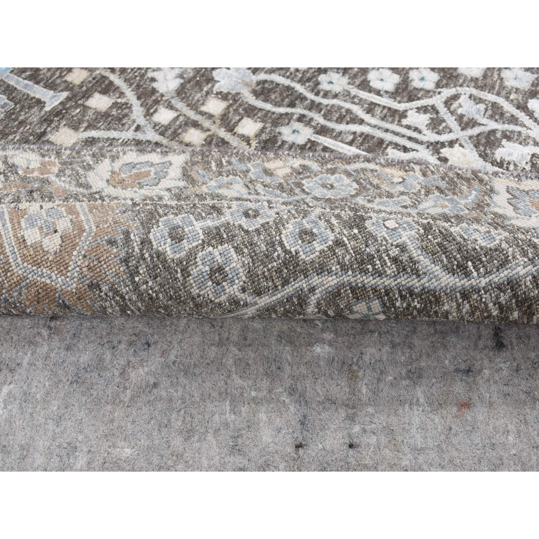 Indiano Tappeto rotondo marrone Cypress Tree Design Silk with Wool Hand Knots Rugs 9'10