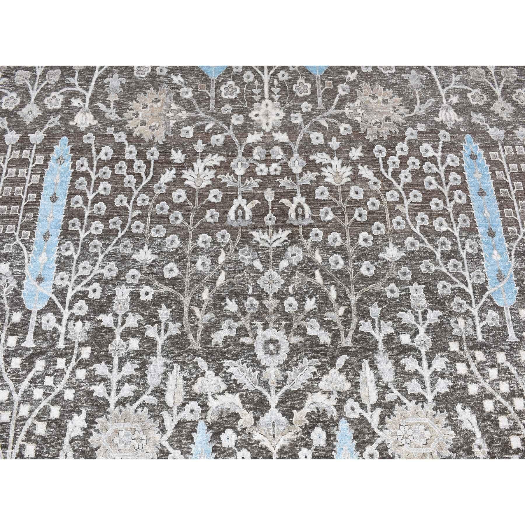 Tappeto rotondo marrone Cypress Tree Design Silk with Wool Hand Knots Rugs 9'10