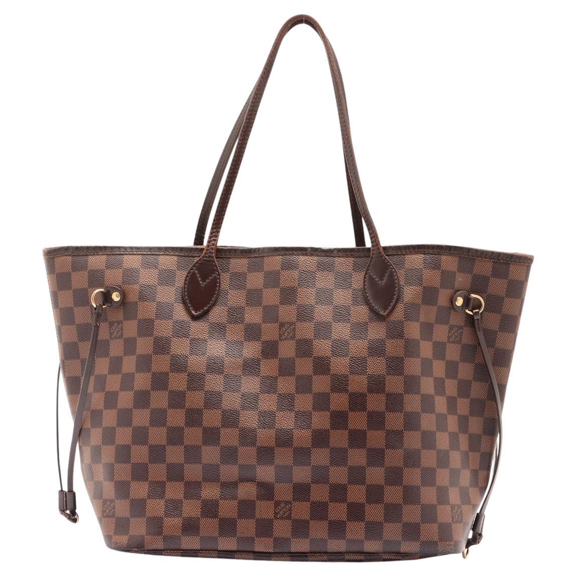 Toile enduite marron damier ébène Louis Vuitton Neverfull MM avec finition dorée en vente