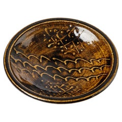 Brown Decorative Stoneware Ceramic Plate or Dish by JM Doix circa 1980