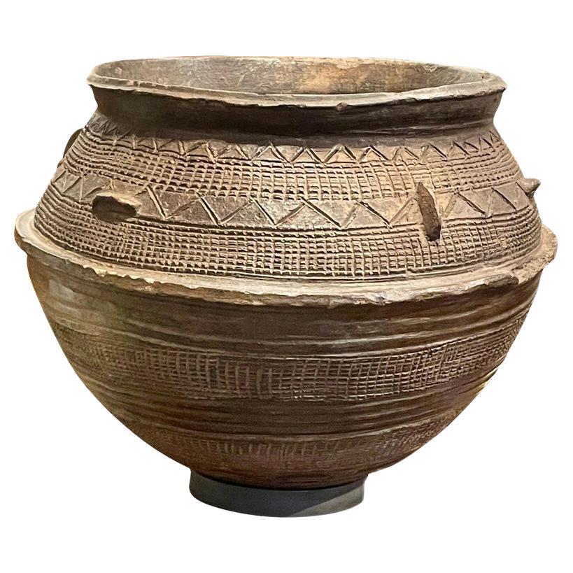  Brown Decorative Textured Water Vessel, Ethiopia, 1950s