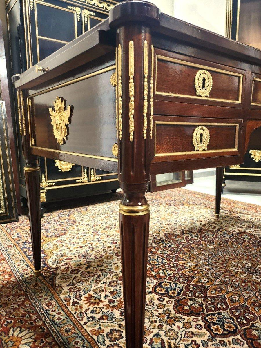 French Gilt Bronze Brown Desk Table, Napoleon III Boulle Louis XVI 19th Century In Good Condition For Sale In Paris, FR