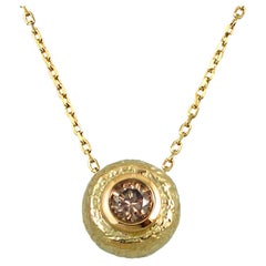 Brown Diamond 14 Karat Textured Yellow Gold Round Pendant by K.MITA