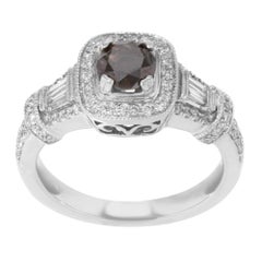 Anello di fidanzamento da donna con diamanti marroni, oro bianco 14 carati, 1,84 ct.