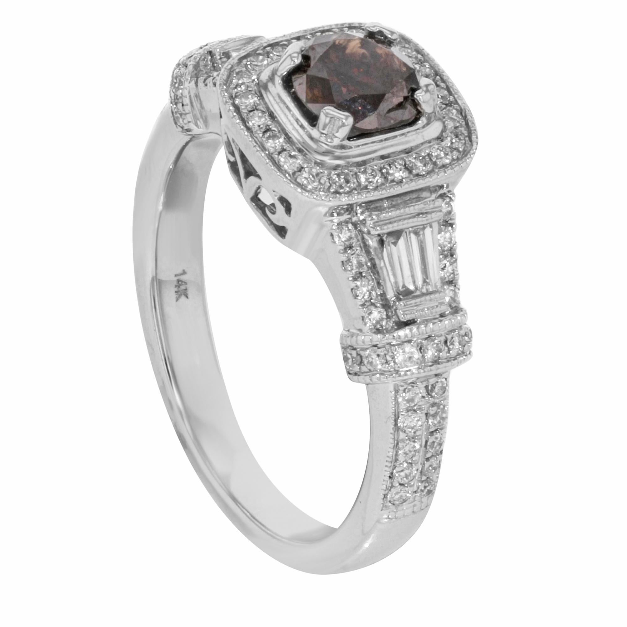 Modern Brown Diamond Accented Ladies Engagement Ring 14K White Gold 1.84 Cttw For Sale