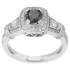 Bague de fiançailles pour femme en or blanc 14 carats ornée de diamants bruns de 1,84 carat poids total