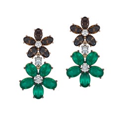 Brown Diamond and Emerald Blossom Drop Earrings