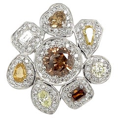 Brown Diamond and Fancy Color Diamond Platinum Cluster Brooch Pin Pendant