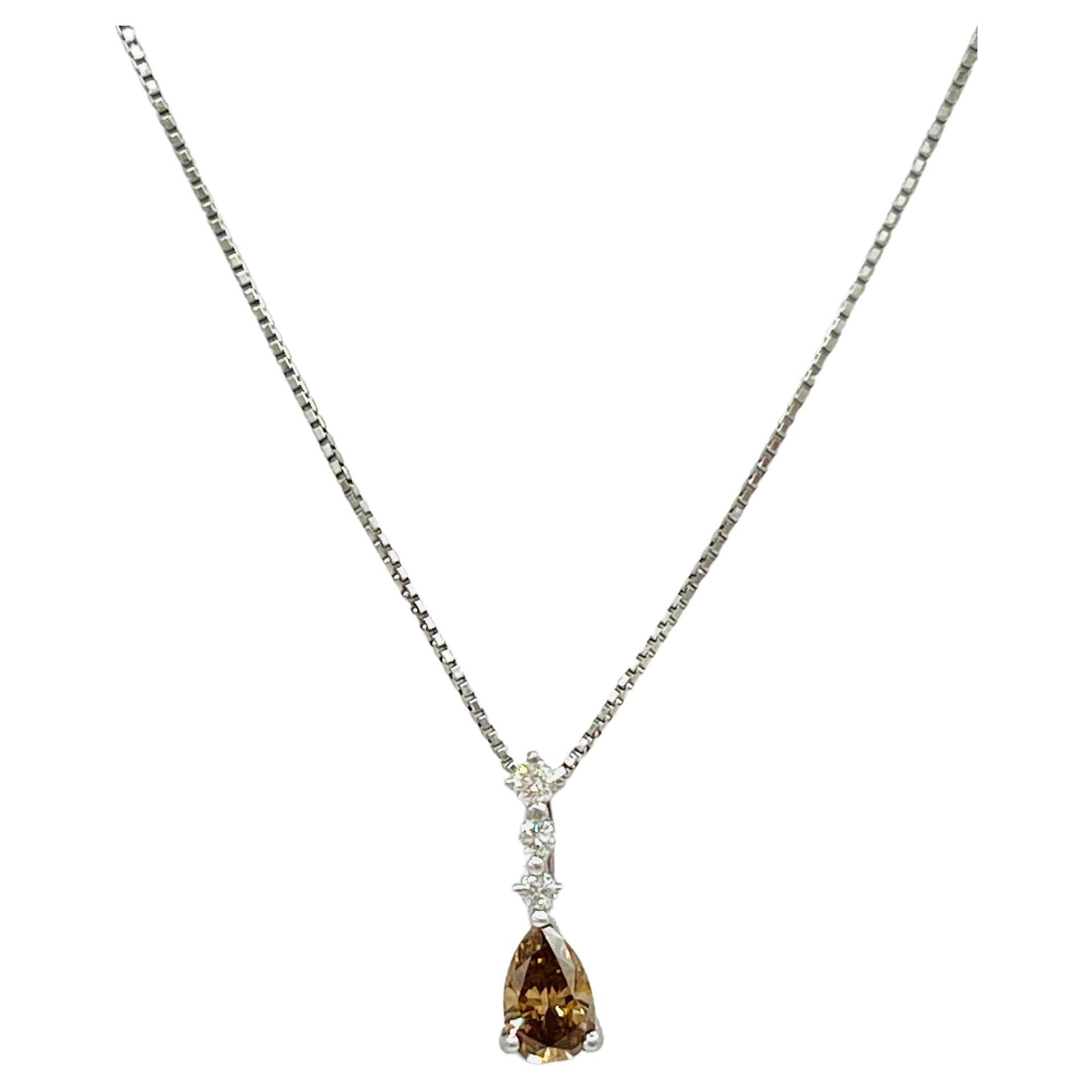 Brown Diamond and White Diamond Pendant Necklace in Platinum